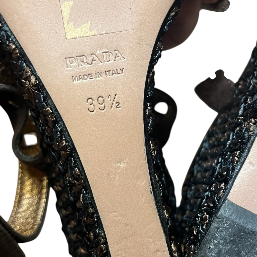 PRADA suede brown and black leather and raffia wedge sandals. Authentic! 🖤💛🤎 - Picture 9 of 10
